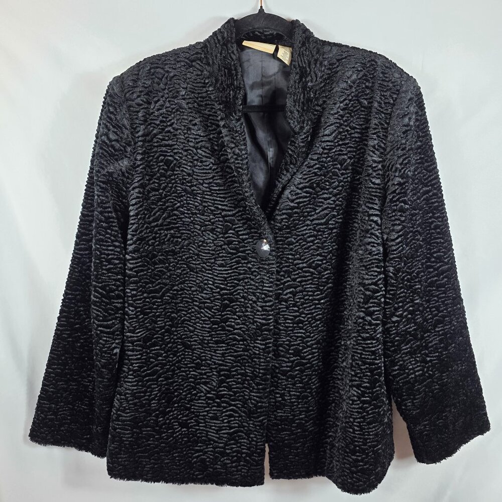 Alfred Dunner Black Crushed Velvet Jacket Women's Size 16W Textured One Button